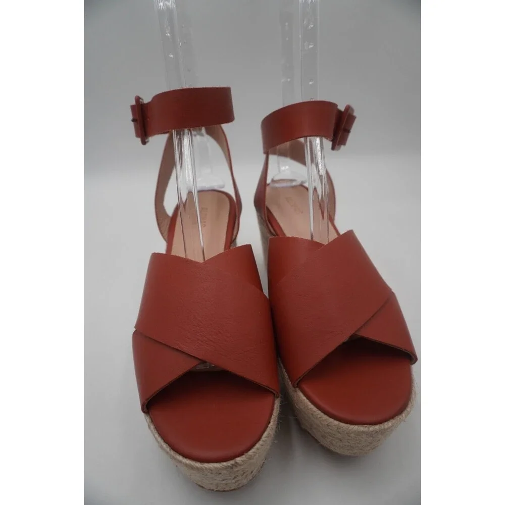 Alohas Lyla Nude Crisscross Ankle Strap Jute Sole Chunky Espadrille Wedge Size 9